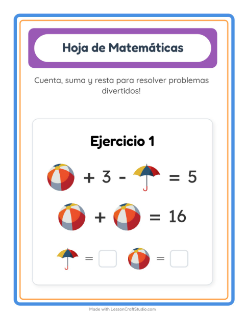 Vista previa de la hoja de Ficha Matemática con Verano para jardín infantil