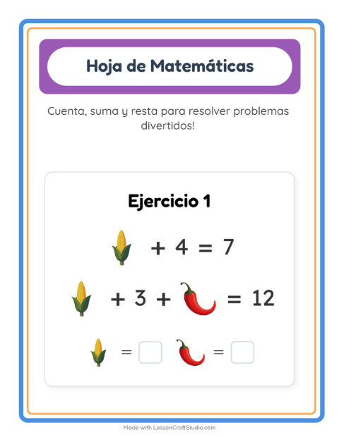 Vista previa de la hoja de Ficha Matemática con Verduras para jardín infantil