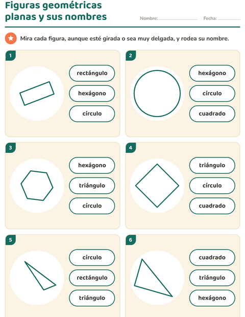 Vista previa de la hoja de Figuras geométricas planas para jardín infantil