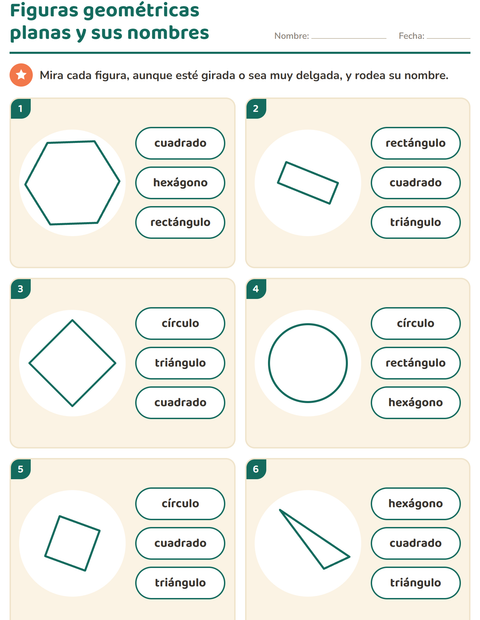 Vista previa de la hoja de Figuras geométricas planas para jardín infantil