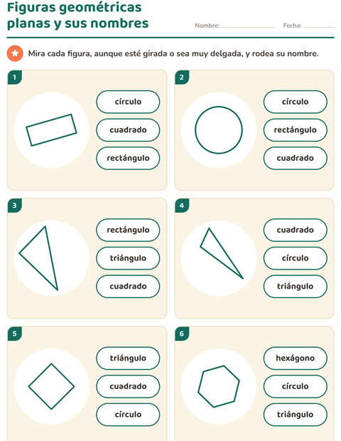 Vista previa de la hoja de Figuras geométricas planas para jardín infantil