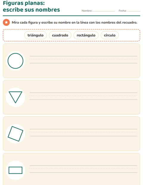 Vista previa de la hoja de Figuras geométricas planas para grado 1
