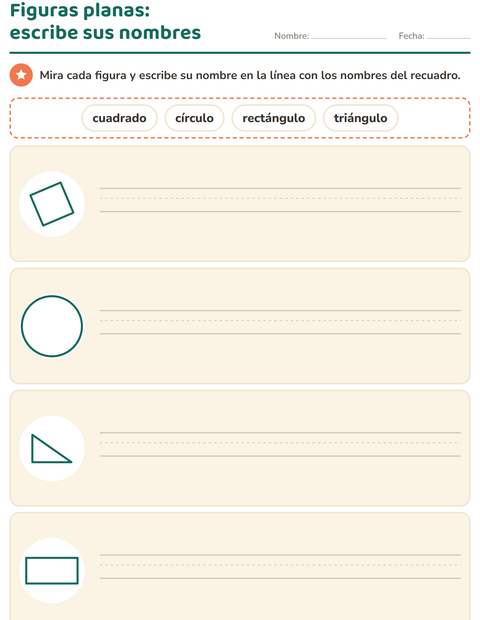 Vista previa de la hoja de Figuras geométricas planas para grado 1