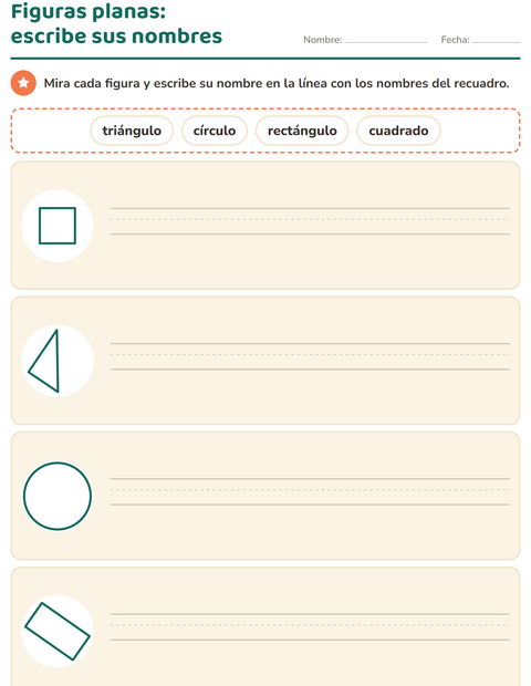 Vista previa de la hoja de Figuras geométricas planas para grado 1