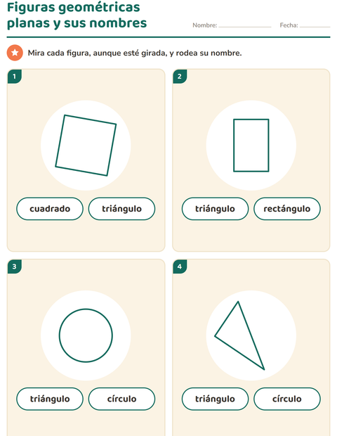 Vista previa de la hoja de Figuras geométricas planas para jardín infantil