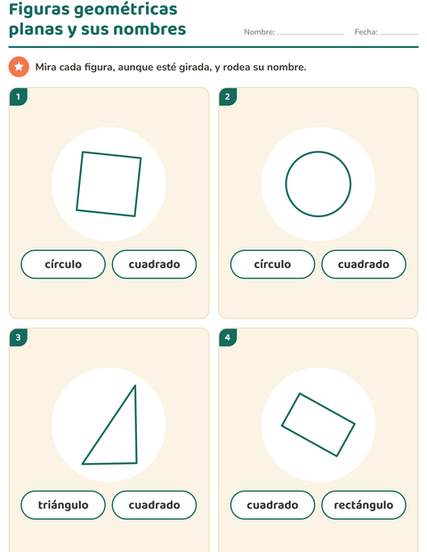 Vista previa de la hoja de Figuras geométricas planas para jardín infantil