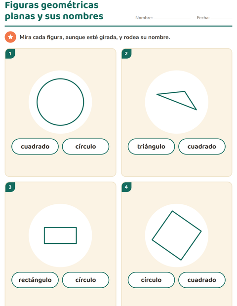 Vista previa de la hoja de Figuras geométricas planas para jardín infantil