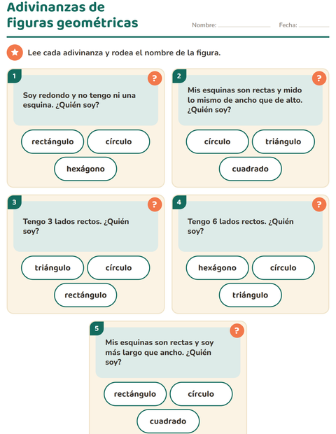 Adivinanzas de figuras geométricas planas: lados, esquinas y un «¿quién soy?»