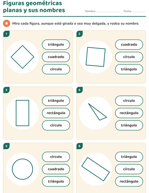 Vista previa de la hoja de Figuras geométricas planas para jardín infantil