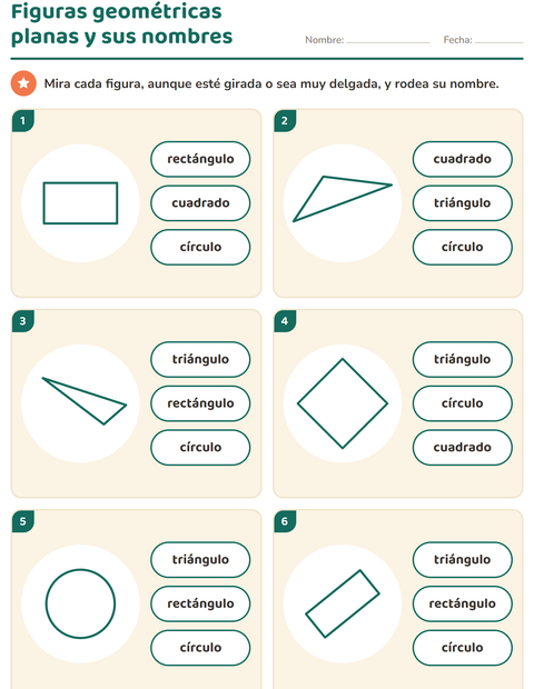 Vista previa de la hoja de Figuras geométricas planas para jardín infantil