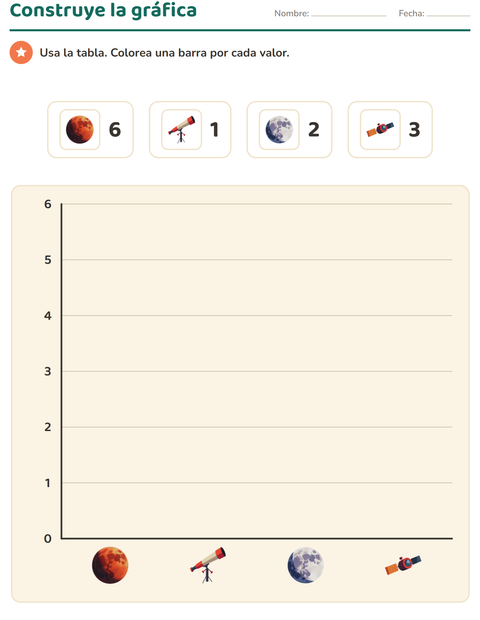 Vista previa de la hoja de Gráficos y datos con Espacio para grado 3