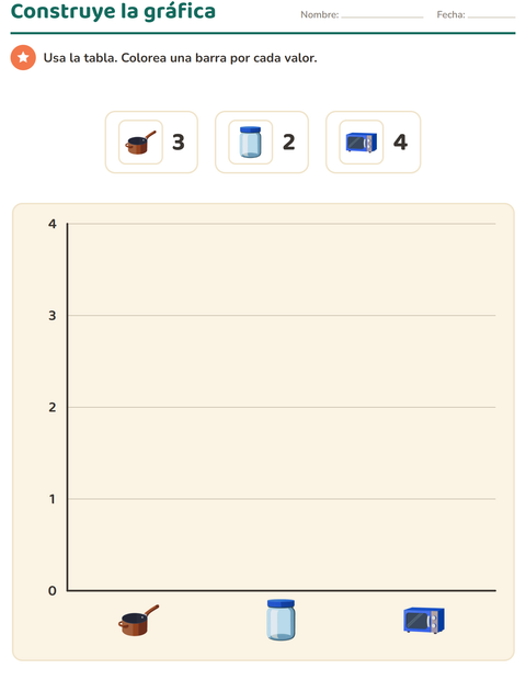 Vista previa de la hoja de Gráficos y datos con Utensilios de cocina para grado 3