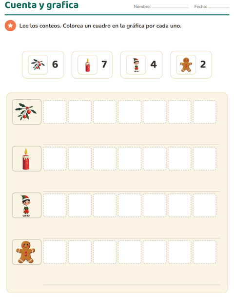 Vista previa de la hoja de Gráficos y datos con Navidad para grado 1