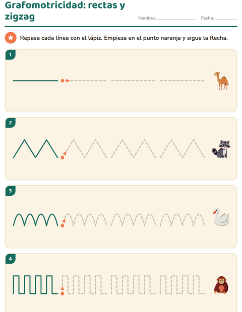 Grafomotricidad de rectas y zigzag: trazos con esquinas
