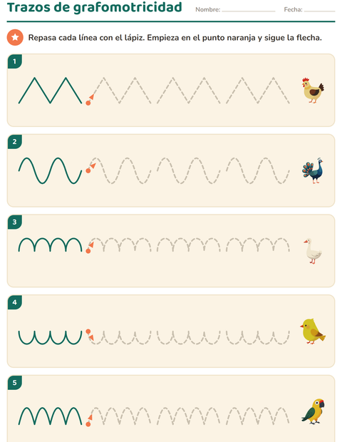 Vista previa de la hoja de Grafomotricidad con Aves 2 para jardín infantil