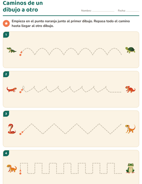 Vista previa de la hoja de Grafomotricidad con Reptiles y anfibios para jardín infantil