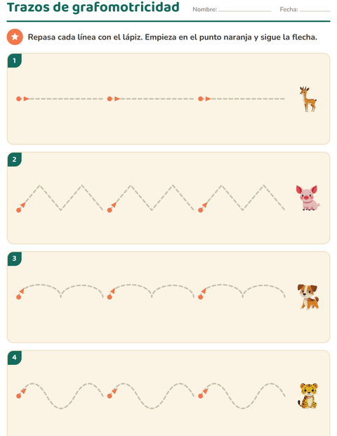 Vista previa de la hoja de Grafomotricidad con Animales para jardín infantil