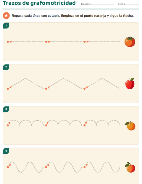 Vista previa de la hoja de Grafomotricidad con Frutas para jardín infantil