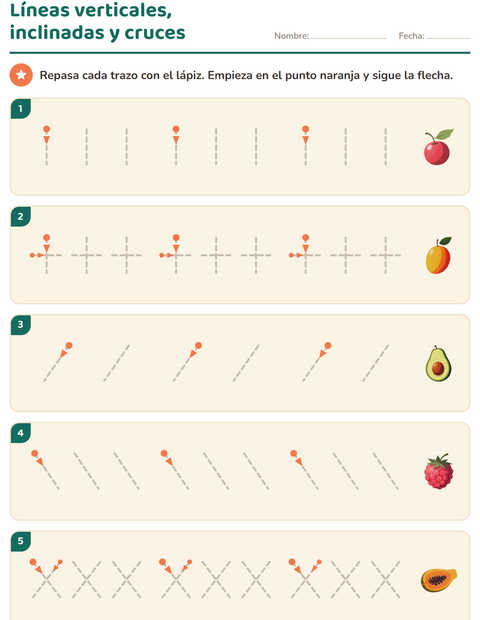 Vista previa de la hoja de Grafomotricidad con Frutas para jardín infantil