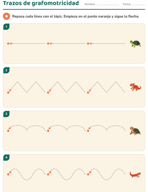 Vista previa de la hoja de Grafomotricidad con Reptiles y anfibios para jardín infantil
