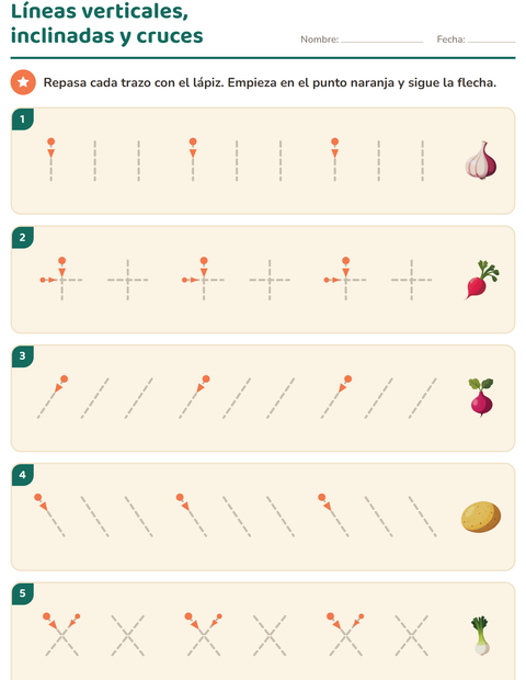Vista previa de la hoja de Grafomotricidad con Verduras para jardín infantil