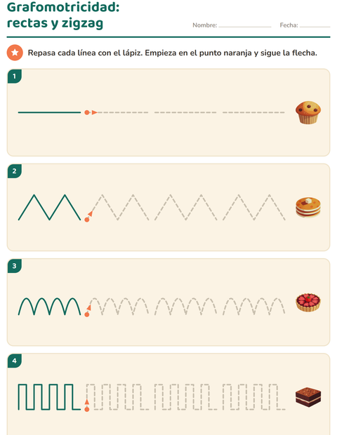 Vista previa de la hoja de Grafomotricidad con Postres y dulces para jardín infantil