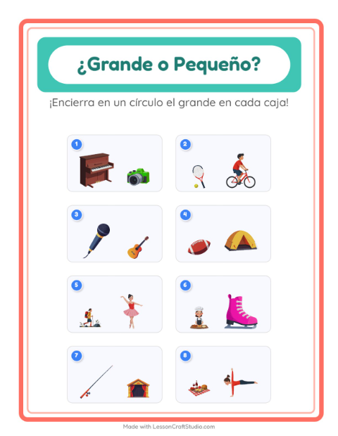 Vista previa de la hoja de Grande O Pequeño con Actividades para preescolar
