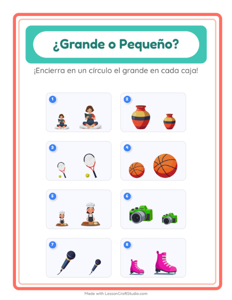 Vista previa de la hoja de Grande O Pequeño con Actividades para preescolar