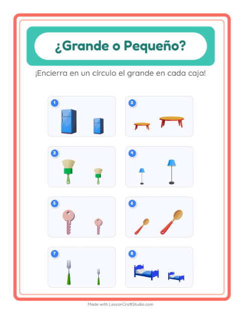 Vista previa de la hoja de Grande O Pequeño con Alrededor de la casa para preescolar