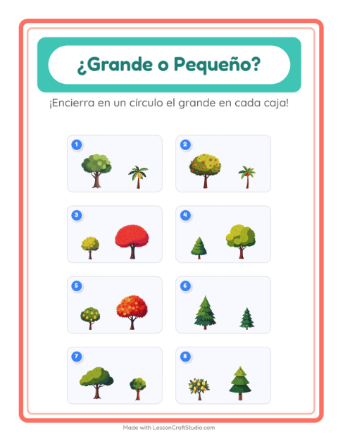 Vista previa de la hoja de Grande O Pequeño con Árboles para preescolar