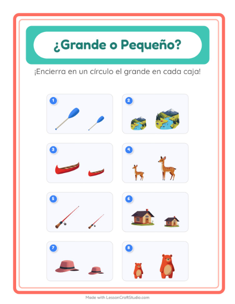 Vista previa de la hoja de Grande O Pequeño con Campamento para preescolar