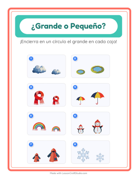 Vista previa de la hoja de Grande O Pequeño con Clima para preescolar