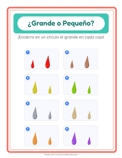 Vista previa de la hoja de Grande O Pequeño con Colores para preescolar