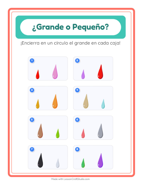 Vista previa de la hoja de Grande O Pequeño con Colores para preescolar