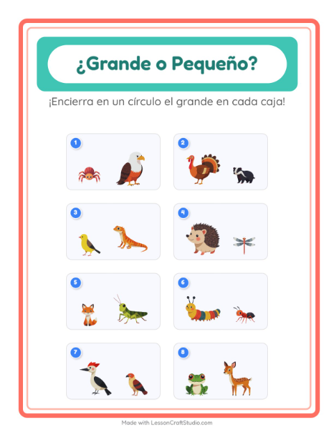 Vista previa de la hoja de Grande O Pequeño con Criaturas del bosque para preescolar