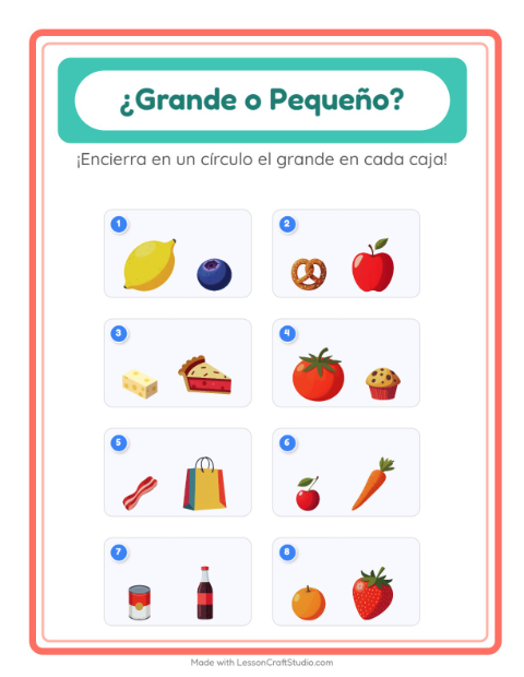 Vista previa de la hoja de Grande O Pequeño con En el supermercado para preescolar