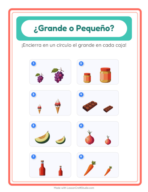Vista previa de la hoja de Grande O Pequeño con En el supermercado para preescolar