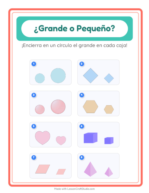 Vista previa de la hoja de Grande O Pequeño con Formas para preescolar