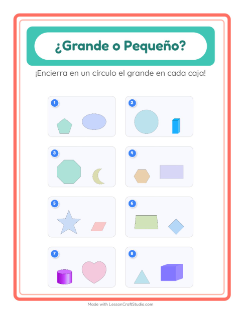 Vista previa de la hoja de Grande O Pequeño con Formas para preescolar