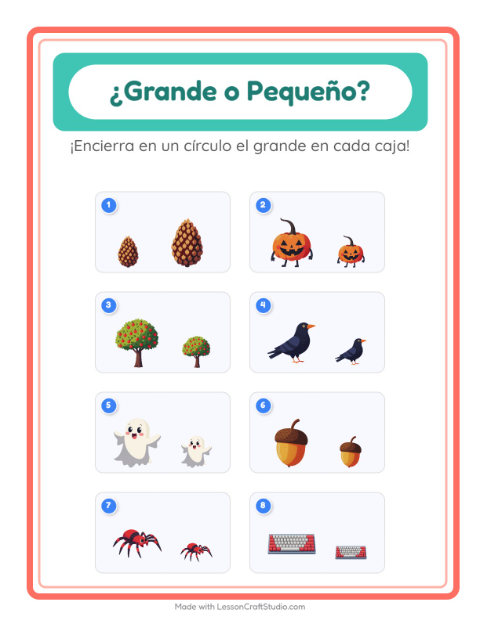 Vista previa de la hoja de Grande O Pequeño con Misceláneo para preescolar