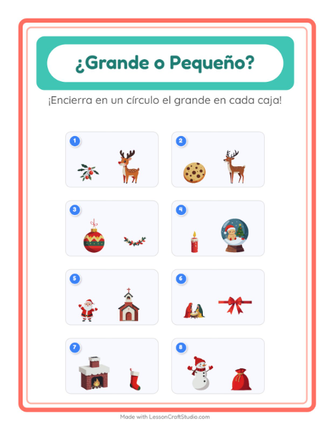 Vista previa de la hoja de Grande O Pequeño con Navidad para preescolar