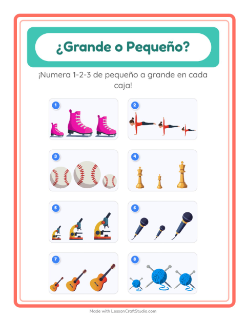 Vista previa de la hoja de Grande O Pequeño con Actividades para preescolar