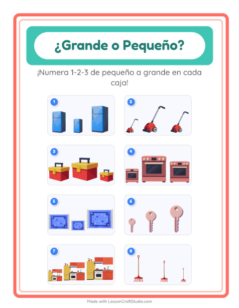Vista previa de la hoja de Grande O Pequeño con Alrededor de la casa para preescolar