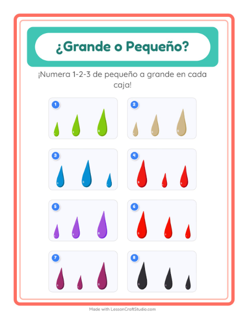Vista previa de la hoja de Grande O Pequeño con Colores para preescolar