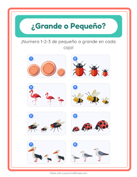 Vista previa de la hoja de Grande O Pequeño con Cosas que vuelan para preescolar