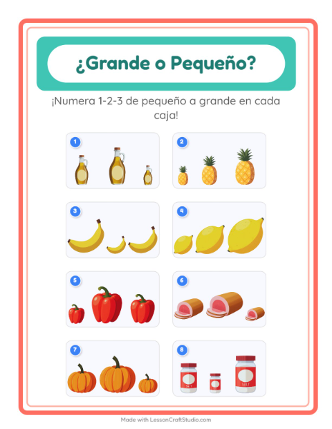 Vista previa de la hoja de Grande O Pequeño con En el supermercado para preescolar