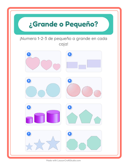 Vista previa de la hoja de Grande O Pequeño con Formas para preescolar