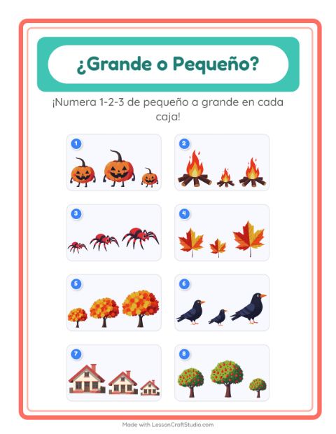Vista previa de la hoja de Grande O Pequeño con Misceláneo para preescolar