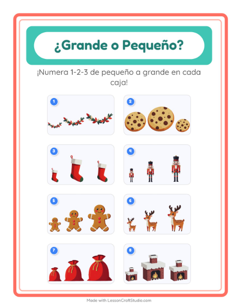 Vista previa de la hoja de Grande O Pequeño con Navidad para preescolar