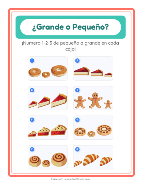Vista previa de la hoja de Grande O Pequeño con Panadería para preescolar